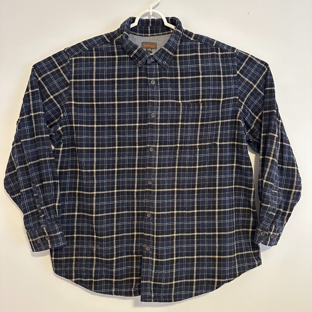NorthWest Territory Casual Button Down Mens XXL Navy Plaid Rugged Flannel Shirt